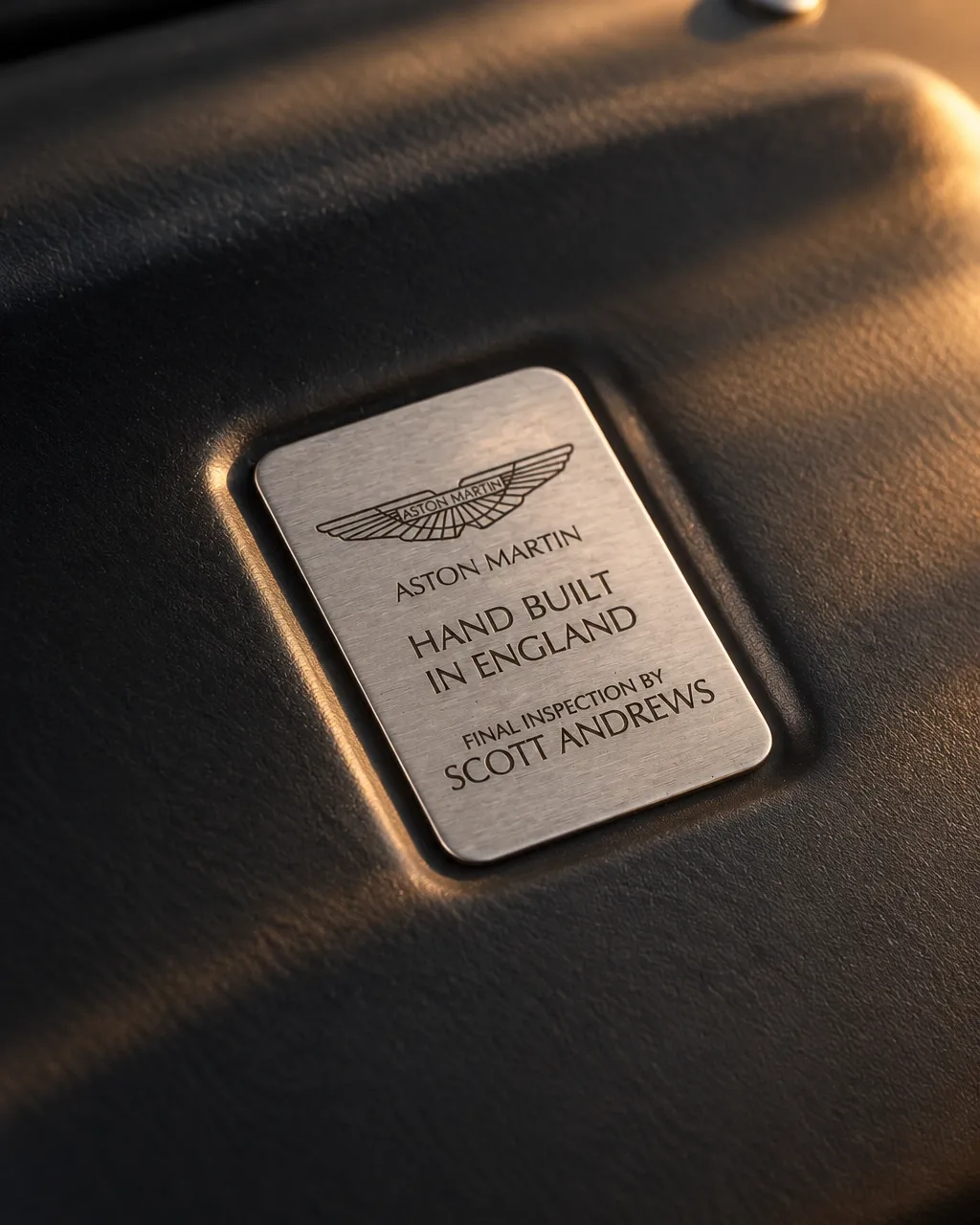 Hand-built in England identification plaque in the Aston Martin DB9