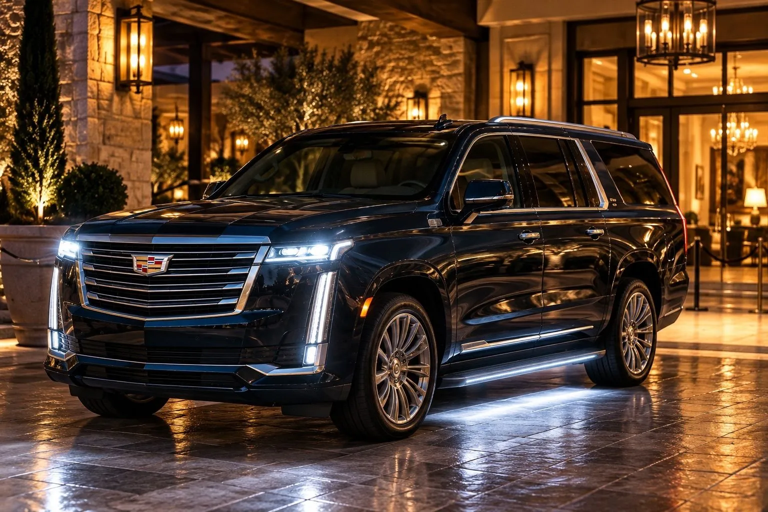 Black Cadillac Escalade ready for a private chauffeured arrival